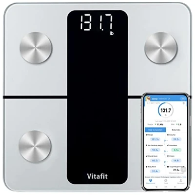 Immagine di Vitafit Bilancia Pesapersone Professionale, Impedenziometrica Professionale Bluetooth con App, Misura Peso Corporeo, Massa Grassa, BMI, Muscolare, Ossea,Argento