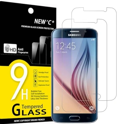 Immagine di NEW&#039;C 2 Pezzi, Vetro Temperato per Samsung Galaxy S6, Pellicola Prottetiva Anti Graffio, Impronte, Senza Bolle, Durezza 9H, 0,33mm Ultra Trasparente, Resistente