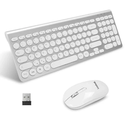 Immagine di LeadsaiL, Set tastiera wireless mouse e ergonomici, per PC mouse, layout tedesco QWERTZ, tasti silenziosi MacOS PC, laptop, argento
