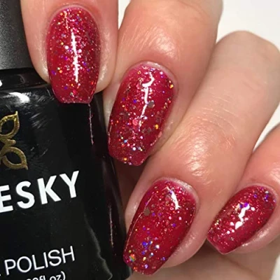 Immagine di Bluesky Smalto Per Unghie Gel, Merlot Red, Blz12, Rosso, Neon, Luccichio (Per Lampade Uv E Led) 10 Ml