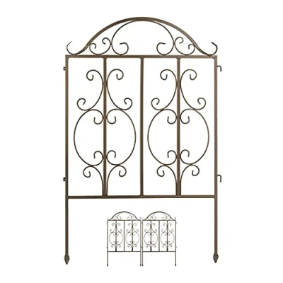 Immagine di Relaxdays Recinzione da Giardino, in Acciaio, 3 Elementi, Espandibile, Decorativo, Design retrò, HxL:98x63,5 cm, Bronzo