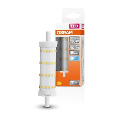 Immagine di Lampada LED OSRAM Line con attacco retrofit R7s, 13 W / 1521 lm, luce bianca fredda e trasparente 4000 K, non dimmerabile. IP20, vetro senza piombo, diametro 28 mm, EEK E.