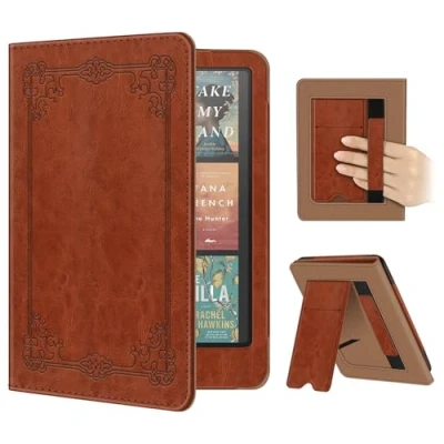 Immagine di FINTIE Custodia per 7&quot; Kindle Paperwhite 2024 (12ª Gen) e Colorsoft Signature Edition (1ª Protettiva Supporto Cover con Slot schede &amp; Hand Strap, Auto Sveglia/Sonno, Marrone