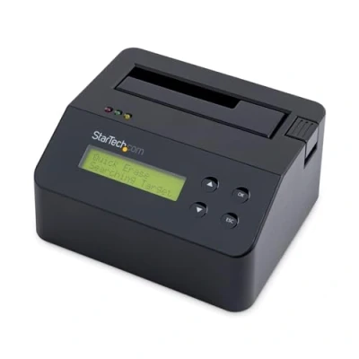 Immagine di StarTech.com SDOCK1EU3P, Docking Station per Hard Disk ad 1 Slot, Dock USB 3.0 Standalone con funzione Eraser e Sanificazione HDD/SSD SATA II, a 9 Modalità, Display LCD, Porta DB 9, TAA