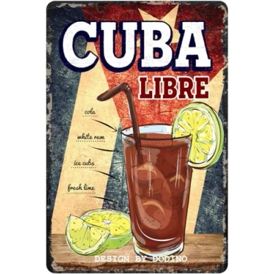 Immagine di DODINO targa in metallo, 20 x 30 cm, CUBA LIBRE, funny, accessorio decorativo per la casa, decorativa metallo tutti i proprietari di bar o pub, design nostalgico
