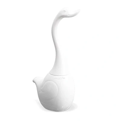 Immagine di Happy Fox Set di scopino e supporti per WC, con manico lungo, completamente chiuso, base in ceramica, accessori la pulizia del bagno