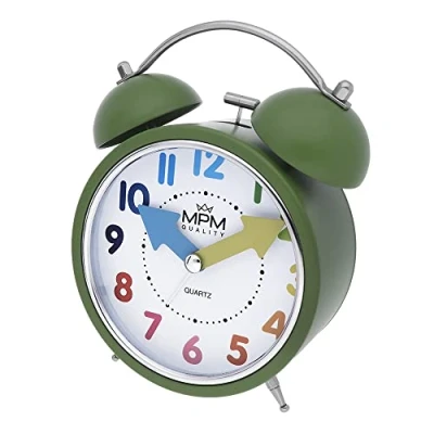 Immagine di MPM Quality sveglia di design, numeri verdi/colorati, allarme forte, e lancette colorate, luce notturna, decorazione moderna per camera da letto, anche i più grandi, 110 x 148 54 mm