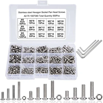 Immagine di Bulloni e Dadi M3 M4 M5 Viti in Acciaio Inox a Testa Esagonale Assortimento Kit con Scatola Portaoggetti Ispessita 500 Pezzi