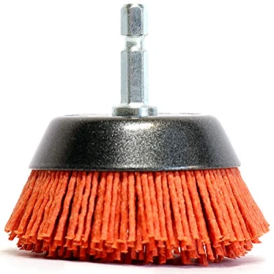 Immagine di S&amp;R Spazzola a Tazza per Trapano in Nylon AGGRESSIVO pulitura e rifiniture di Legno Ferro Metalli Acciaio Fughe Piastrelle Pavimenti. Codolo esagonale 1/4&quot; (6,35 mm)