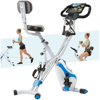 Immagine di Skandika Foldaway X 3000 B Bike, F Bike con schienale, Ergometro Home Trainer pieghevole Multi Gym 4 in 1 Exercise Recumbent Leg (bianco/blu)