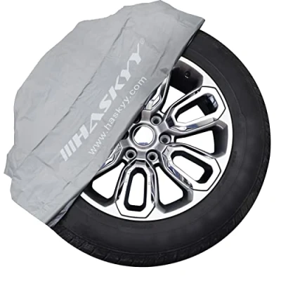 Immagine di HASKYY Coperture protettive per Pneumatici, Set da 4, Dimensioni 110 x cm, Fino a 22 Pollici, Grigio, Antistrappo e Resistenti all&#039;olio