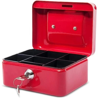 Immagine di MAUL cassetta portavalori in acciaio 15,2x11,5x8 cm con serratura chiave Ideale come cassaforte piccola, di sicurezza Rosso