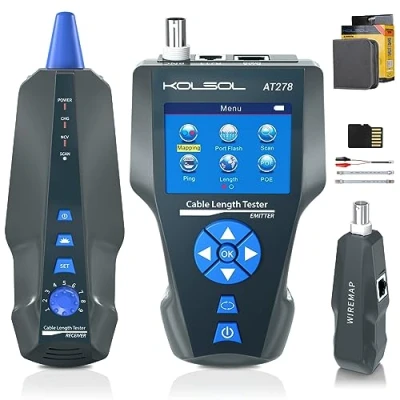 Immagine di Tester per cavo di rete AT278, con TDR, filtro CA, tracciatore multi funzionale RJ45, RJ11, BNC, metallico, PING/POE