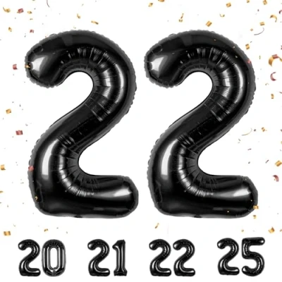 Immagine di Palloncini Compleanno 22 anni Noir 101 CM Palloncino Numero Gonfiabile in Foil Decorazioni di un uomo donna Vola con l&#039;Elio