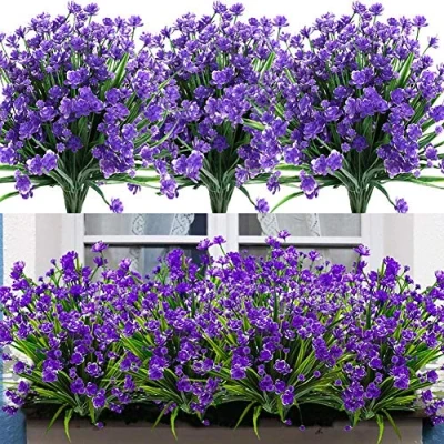 Immagine di Leixi, 6 fiori artificiali, per esterni, resistenti ai raggi UV, in plastica sintetica, interni ed da appendere, casa, cucina, ufficio, matrimonio, giardino, decorazione Rosso