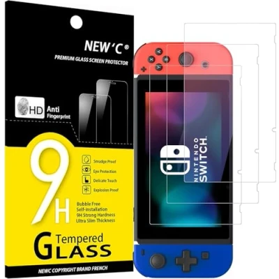 Immagine di NEW&#039;C 3 Pezzi, Vetro Temperato per Nintendo Switch, Pellicola Prottetiva Anti Graffio, Impronte, Senza Bolle, Durezza 9H, 0,33mm Ultra Trasparente, Resistente