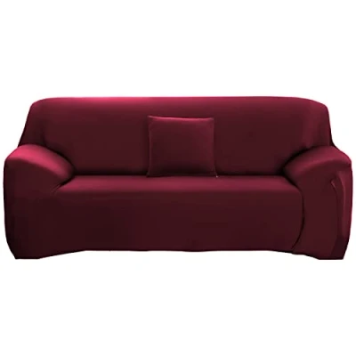 Immagine di ele ELEOPTION Copridivano, Copridivano Elasticizzato, in Poliestere, Morbido Antiscivolo Tessuto Spandex, Vino Rosso, 3 Posto (Lunghezza Divano 170 220cm)