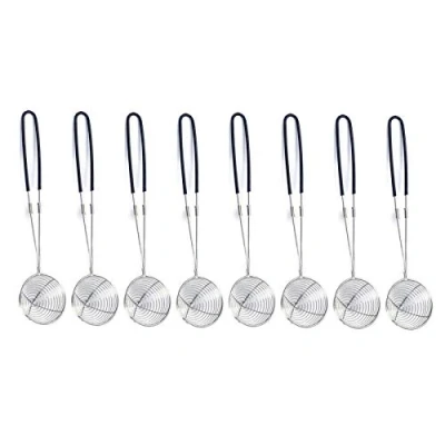 Immagine di TheStriven 8 Pezzi Acciaio Inox Schiumarola Spider Filtro Skimmer con Manico per Scolare i Cibi Fritti e Spaghetti (Nero)