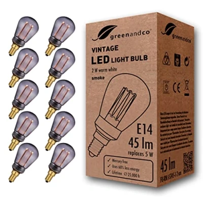 Immagine di greenandco 10x lampadina a LED di design vintage in stile retrò E14 ST45 2W 45lm 2000K 320 230V, grigio fumo, nessun sfarfallio, non dimmerabile