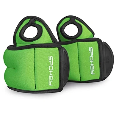 Immagine di SPOKEY COM FORM IV Polsiera in neoprene con passante per pollice, 2 pezzi, colori assortiti, 3 livelli di peso da 0,5 a 1,5 kg, pratiche chiusure velcro