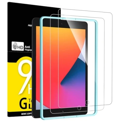 Immagine di NEW&#039;C 2 Pezzi, Pellicola Prottetiva per iPad 10,2 Pollici (Modello 2021/2020/2019, 9/8/7 Generazione), Vetro Temperato, Telaio di facile installazione, Durezza 9H,Ultra Resistente