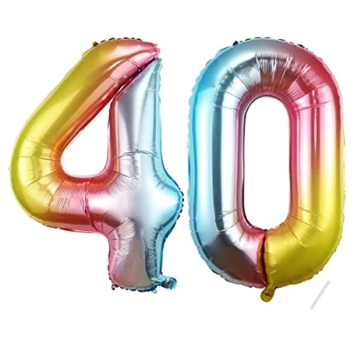 Immagine di Palloncini Compleanno 40 anni 101 CM Arcobaleno Palloncino Numero Gonfiabile in Foil Decorazioni di un uomo donna Vola con l&#039;Elio