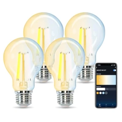 Immagine di Aigostar Lampadine Smart WiFi E27 Alexa Vintage A60 6W Edison Lampadina Dimmerabile 2700K 6500K, Controllo Remoto tramite APP, Compatibile Con Alexa, Google Home, Trasparente 4 Unità