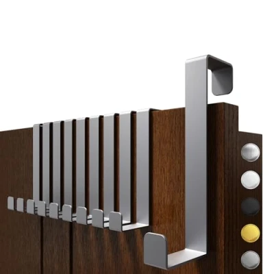 Immagine di 4smile ganci per porta da appendere, set 10 pezzi, colore grigio, solidi tutta la casa, flessibili resistenti, appendiabiti universale