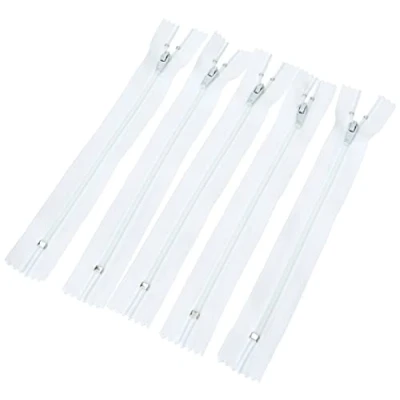 Immagine di Trimz 18 cm ( 17,8 cm) One Way End Stop Zip con Denti da 4 mm, 5 Pezzi, Poliestere, Bianco, x 1