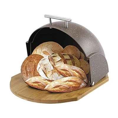 Immagine di MR 1678 BR Portapane per la Conservazione del Pane, Coperchio Scorrevole, Apertura Frontale, Contenitore Pane e Pasticceria Viennese, Design Moderno, Marrone
