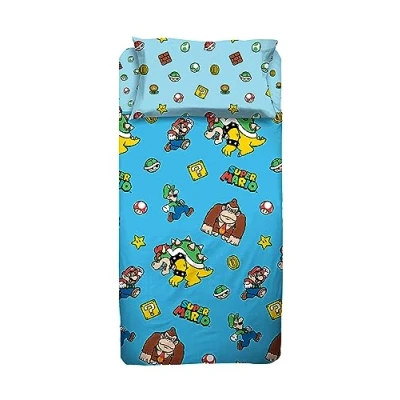 Immagine di Super Mario, Set Lenzuolo Singolo Cameretta,Una Piazza, Federa, Sopra, Con Angoli, 100 Percento Cotone, Azzurro
