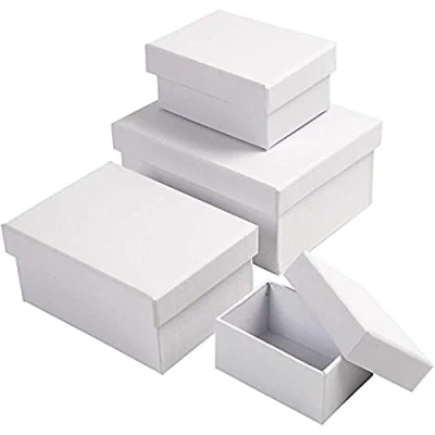 Immagine di Scatole regalo rettangolari multiuso, adatte per arti e mestieri, Bianco, 4 misure assortite
