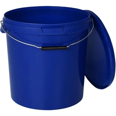 Immagine di BenBow Secchio con coperchio, 30 l, blu, 10 x litri, per alimenti, stabile, ermetico, a prova di perdite, inodore, contenitore in plastica, manico metallo, vuoto
