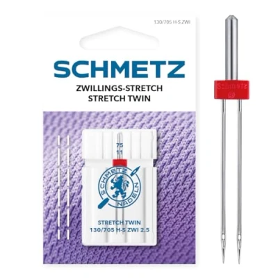 Immagine di SCHMETZ Ago per macchine da cucire 1 gemello stretch 2,5/75 130/705 H S ZWI NE 2,5 adatto tutte le comuni domestiche dotate di funzione a zig zag