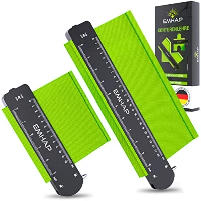 Immagine di EMHAP© Calibro per contorni grande bloccabile con leva di serraggio extra profondo, set 2 calibri e angoli in metallo, strumento misurazione professionale
