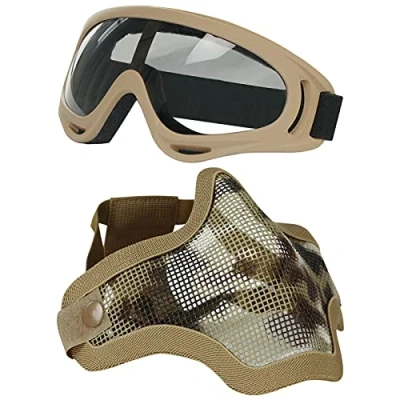 Immagine di Aoutacc Maschere e Occhiali da Sole Airsoft, Mezza Faccia Maschera in Maglia Piena di Acciaio per CS/Caccia/Paintball/Tiro (IT)