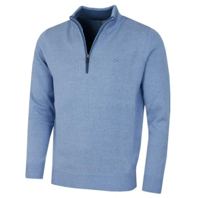 Immagine di Calvin Klein Maglione da uomo 2024 in cotone lavorato a maglia con mezza zip, Cielo mélange, L