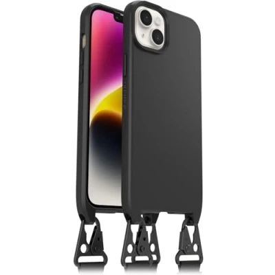 Immagine di OtterBox Cover React Lanyard con MagSafe per iPhone 14 Plus, Custodia sottile, antishock cordino a collana, adattabile e intercambiabile, testata MIL STD 810G, Nero Senza Retail Package