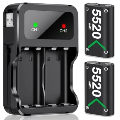 Immagine di HELLCOOL Batteria Controller per X/box,2x5520mWh Ricaricabile X/box con Dock di Ricarica/Display LED/Cavo Ricarica,Caricatore Series XS,X/box One/Elite/SX