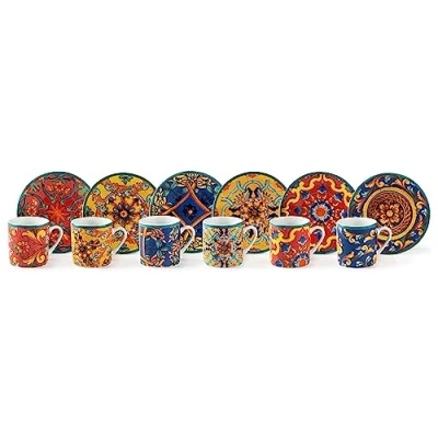 Immagine di Excelsa , Porcellana, Set 6 tazzine da caffè Trinacria con piattino, multicolore