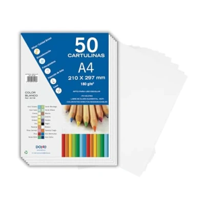 Immagine di Dohe Cartoncini Bianchi A4 (50 pz) Formato 21x29,7 cm, Spessore 180 g/m², per Lavoretti Creativi, Stampa e Materiale Scolastico