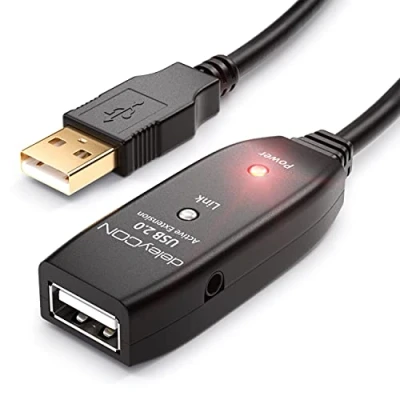 Immagine di deleyCON 15m USB 2.0 Ripetitore Cavo di Estensione Attivo con 2 Amplificatore Segnale Porte A e Nero