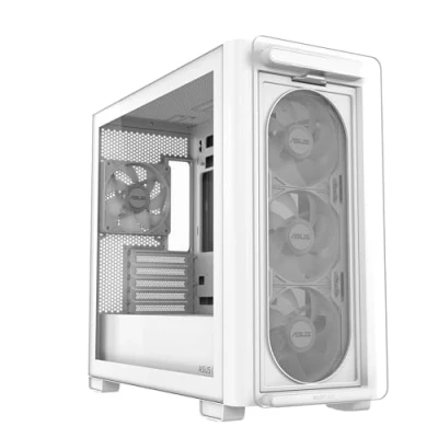 Immagine di ASUS A23 PLUS TG ARGB WHITE, Case Micro ATX, Supporto per Schede Madri con Connettori Nascosti, Radiatori da 360 mm e Grafiche 380 mm, 4 Ventole Preinstallate, Bianco