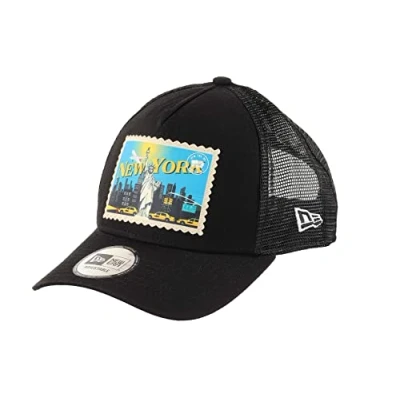 Immagine di New Era York Postcard Patch Black A Frame Adjustable Trucker Cap One Size