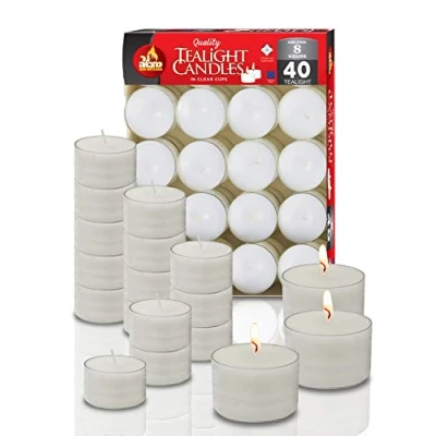 Immagine di Ner Mitzvah Candele Tealight Set da 40 Bianche Lumini Bianchi Non Profumati in Porta Trasparente Lunga Durata Tea Light 8 Ore