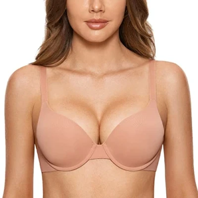 Immagine di DOBREVA Donna Reggiseno Push Up Imbottito con Ferretto Coppa Piena Invisibile Convertibile Crema di caffè 3A