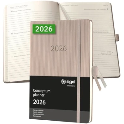 Immagine di SIGEL C2660 Agenda settimanale Conceptum 2026 1 anno circa A5 taupe 2 pagine settimana copertina rigida 80 g/m² 192 p. certificazione PEFC