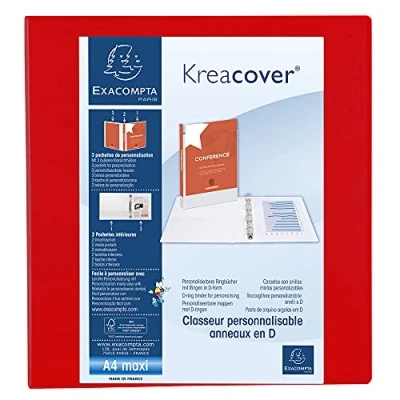 Immagine di Exacompta 51845RE 1 Raccoglitore Personalizzabile Kreacover 4 Anelli a D 60 mm Copertina Foderata PP con Tasca Fronte/Dorso/Retro Dorso 90 F.to Esterno 30x32 cm per A4 Maxi Rosso