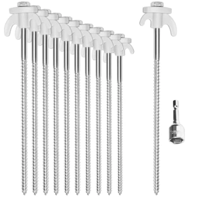Immagine di com four® 12x picchetti per Tenda in Acciaio a Vite con Adattatore cacciavite Batteria robusti Chiodi Terra Filettatura Campeggio e Outdoor