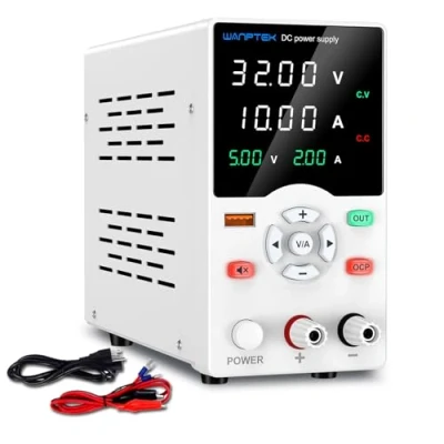 Immagine di WANPTEK POWER Alimentatore da Banco 30V 10A, Laboratorio con Pulsante, Regolabile Protezione OCP/OUTPUT/Ricarica Rapida USB 18W / Modalità Mute